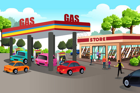 燃气站和便利商店的矢量图图片