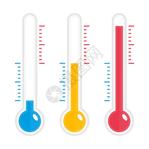 不同级别和颜色的温度计的矢量图解带刻度的温度计测量冷热平面样式图片