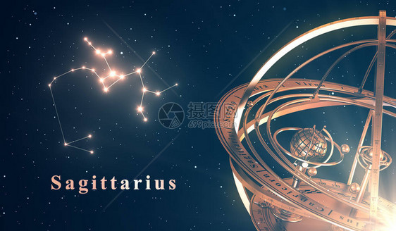Zodiac星座射手座和蓝色背景上的气球图片