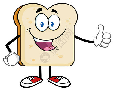 快乐面包切片卡通马斯科特字符显示缩略图在白背景上孤立的矢图片