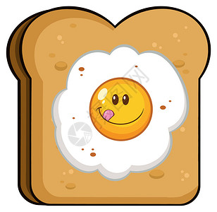 卡通多士面包片加鸡蛋在白色背景上图片