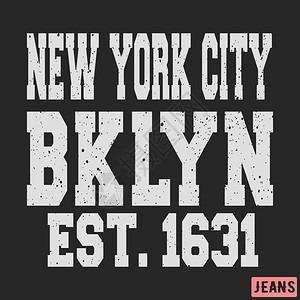 T恤印刷设计布鲁克林纽约古董邮票印刷和徽章贴有T恤牛仔裤随意穿图片