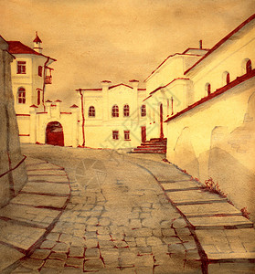 古老的堡垒古老的市中心风景东正教基辅佩乔尔斯克修道院遗产棕褐色铅笔手绘风景粗略的复古蚀刻风格和白色天空纹理背景图片
