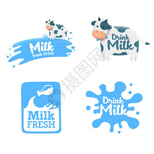 设置牛奶标志和标志Vectot图片