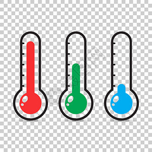 不同级别的温度计图标孤立背景上的平向量背景图片
