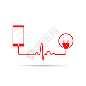 智能手机充电连接到电源插头用心跳形状的数据线给手机图片