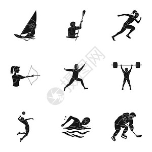 奥林匹克运动会冬季和夏季运动一组关于运动员的图片在黑色风格矢量符号股票web插图集合中的奥林匹图片