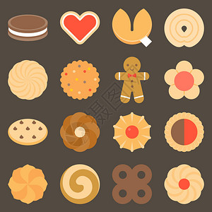 一组平面设计图标中的什锦饼干图片