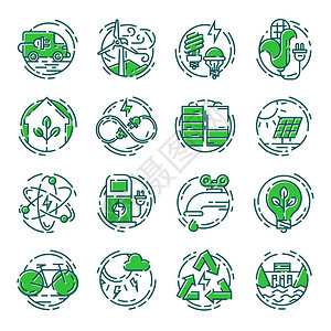 绿色生态节能图标和大纲样式格全球生态网络世界环境电源矢量图轻风图片
