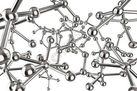 3d渲染金属分子结构在白色上隔离背景图片