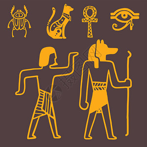 埃及历史图象和代谢符号手绘设计传统象形像样矢量说明风格的古老象形体金字塔考古学标志古董图片