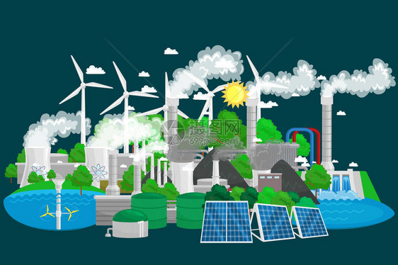 可再生态能源图标绿色城市电力替代资源概念环保新技术太阳能和图片