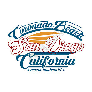 在加利福尼亚州圣地亚哥冲浪的T恤复古设计图片