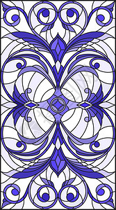 使用抽象的斜纹花和浅背景叶子垂直方向蓝色的彩色玻璃样式说明图片