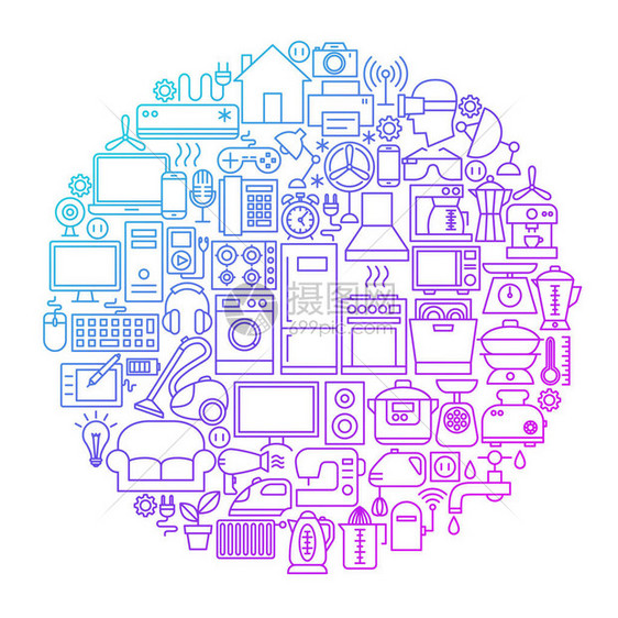 系列设计白线上孤立的电器矢量图片