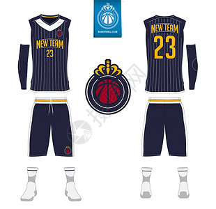 篮球衣短裤篮球俱乐部的袜子模板前后视图制服背心t恤模拟了标签上的篮球平面标志图片