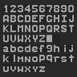 白色LED数字英语大写小写字体黑色背景图片