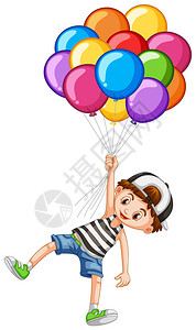 可爱的男孩和一堆气球插图图片