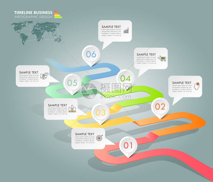 时间线业务概念信息图模板5步图片