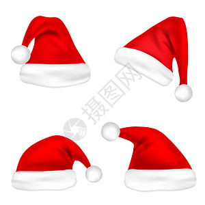 圣诞老人帽子套装红帽子孤立于白色背图片