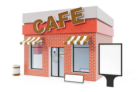 咖啡店与副本空间板隔离在白色背景图片