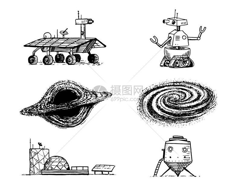 航天飞机黑洞和星系机器人和火星月球车月球漫步者和殖民地宇航员探索图片