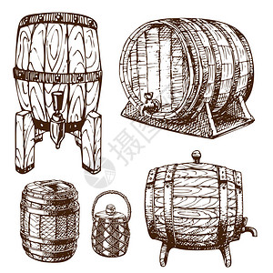 桶老旧式橡树储存容器和褐色孤立的反向液态饮料物品发酵图片