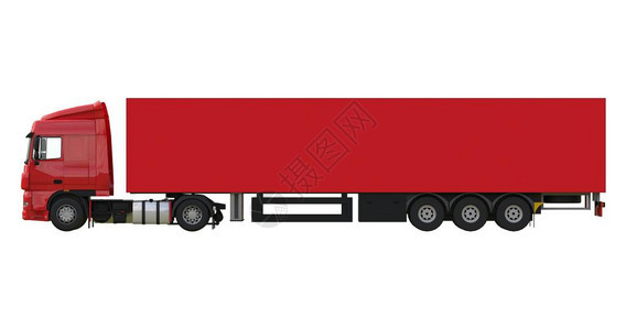 装有半拖车的大红色卡车用于放置图形的背景图片