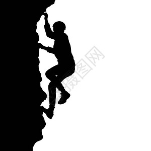 白色背景上的黑色剪影攀岩者图片