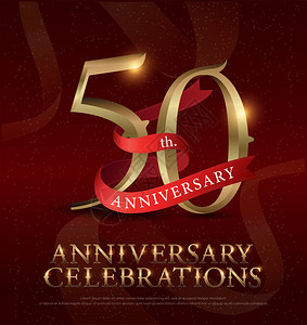 庆祝建党98周年50周年庆祝金徽标红底带红丝带矢量插画