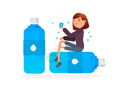 女饮水饮用水概念健康矢量平板式卡通插图图片