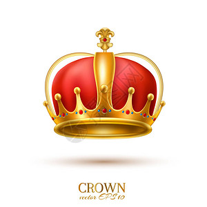 金冠现实矢量豪华贵宾珠宝红石蓝宝石3D皇家女王君主国王皇帝符号孤立的插图白色背景成功图片