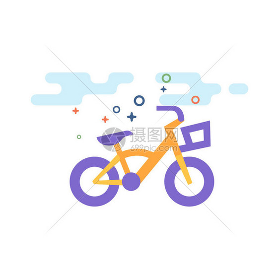 儿童自行车图标以简单描述的平面颜色风图片