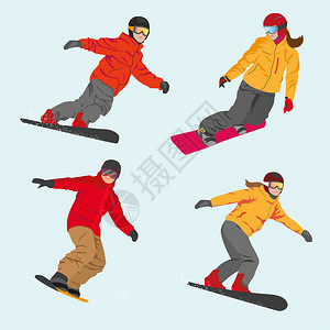 一群运动家在玩雪车男孩女冬季运图片