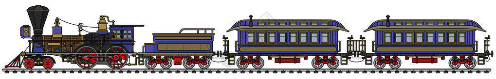 老式美国狂野西部蒸汽火车的手绘图片