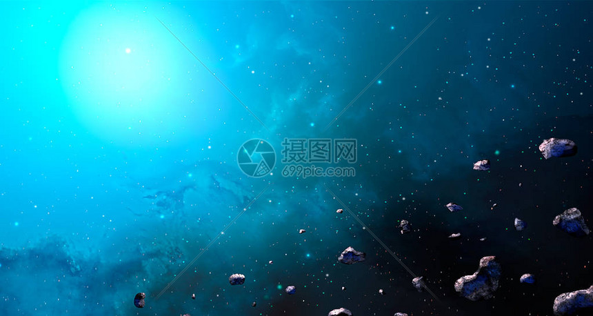 空间场景蓝色星云和小行星由美图片