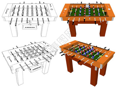 足球和足球桌棋局在白背景上孤图片