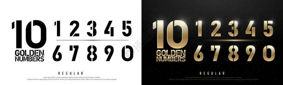 标志海报的技术字母数字金属和效果设计独家黄金数字母排版常规字体数图片