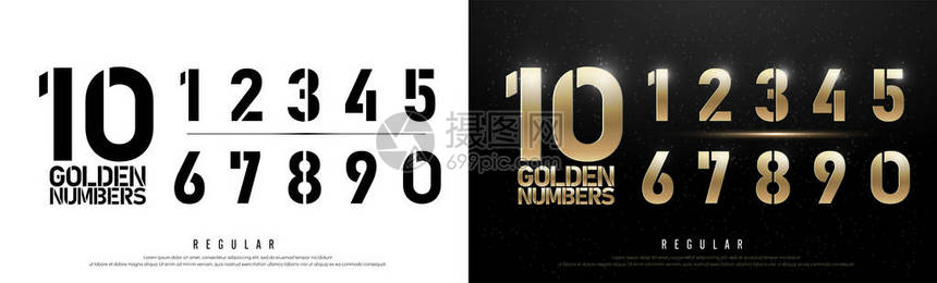 标志海报的技术字母数字金属和效果设计独家黄金数字母排版常规字体数图片