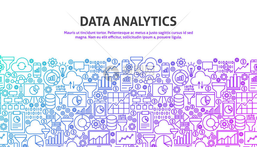 数据分析概念线条网站设计矢量说明班纳模板单图片