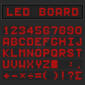 红LED数字英语大写字体数字和数学符号显示图片