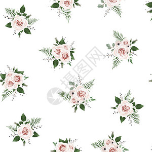 无缝模式矢量花卉水彩设计神秘浪漫背景印刷品白色粉红色阿内蒙花朵银Eucalyp图片