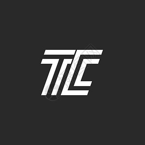 将两个大写字母C和T徽章黑白线最短样式首字母Monmac字母TC标志连接在一起的商务卡CT背景图片