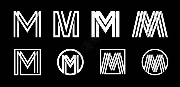 大写字母M用于字母组合徽标志首字母的现代套装由白色条纹组成图片