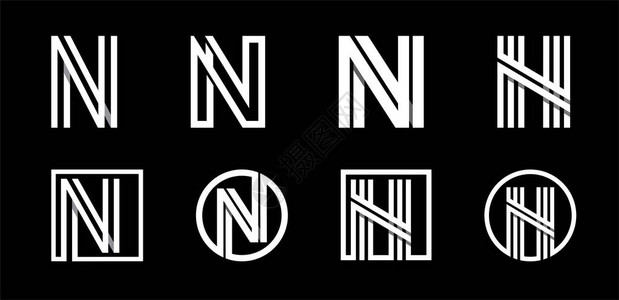 大写字母N用于字母组合徽标志首字母的现代套装由白色条纹组成图片