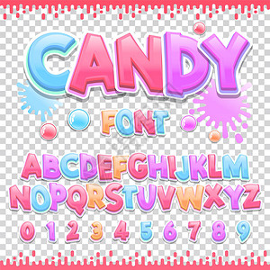 艺术字糖果拉丁字体设计甜美的ABC字母和数字可爱的儿童字母表插画