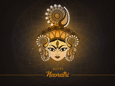 摘要Navratri设计由Durga女神面部和新年美花板背景上快乐的navratr图片