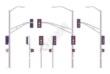 红绿灯设置控制十字路口交叉路口指挥道路信号的彩色灯光城市系统景观建筑和城市设计矢量平面背景图片