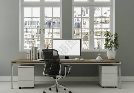 白色抽屉现代白色办公室内部设计3插画
