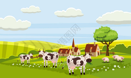 农村可爱农场风景牛羊绵图片